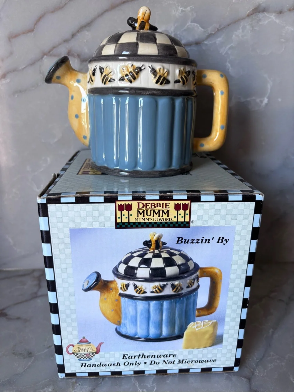Debbie Mumm Buzzin' By Blue & Yellow Ceramic Teapot